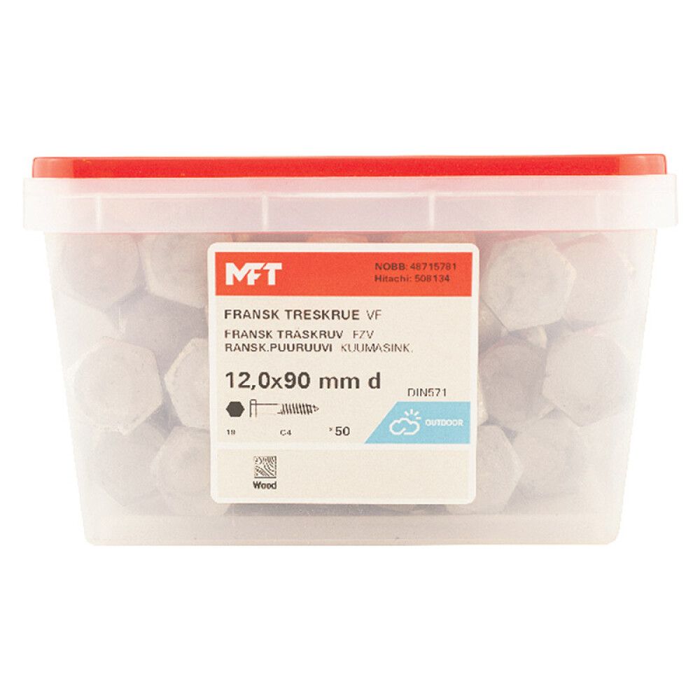 FRANSK TRESKRUE MFT FZV DIN571 6KT 12X90MM 50STK