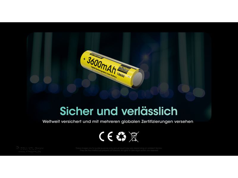 Nitecore Akku NL1836R Li-Ion Typ 18650 mit USB-C 3600 mAh, Geschützter Li-Ion-Akku