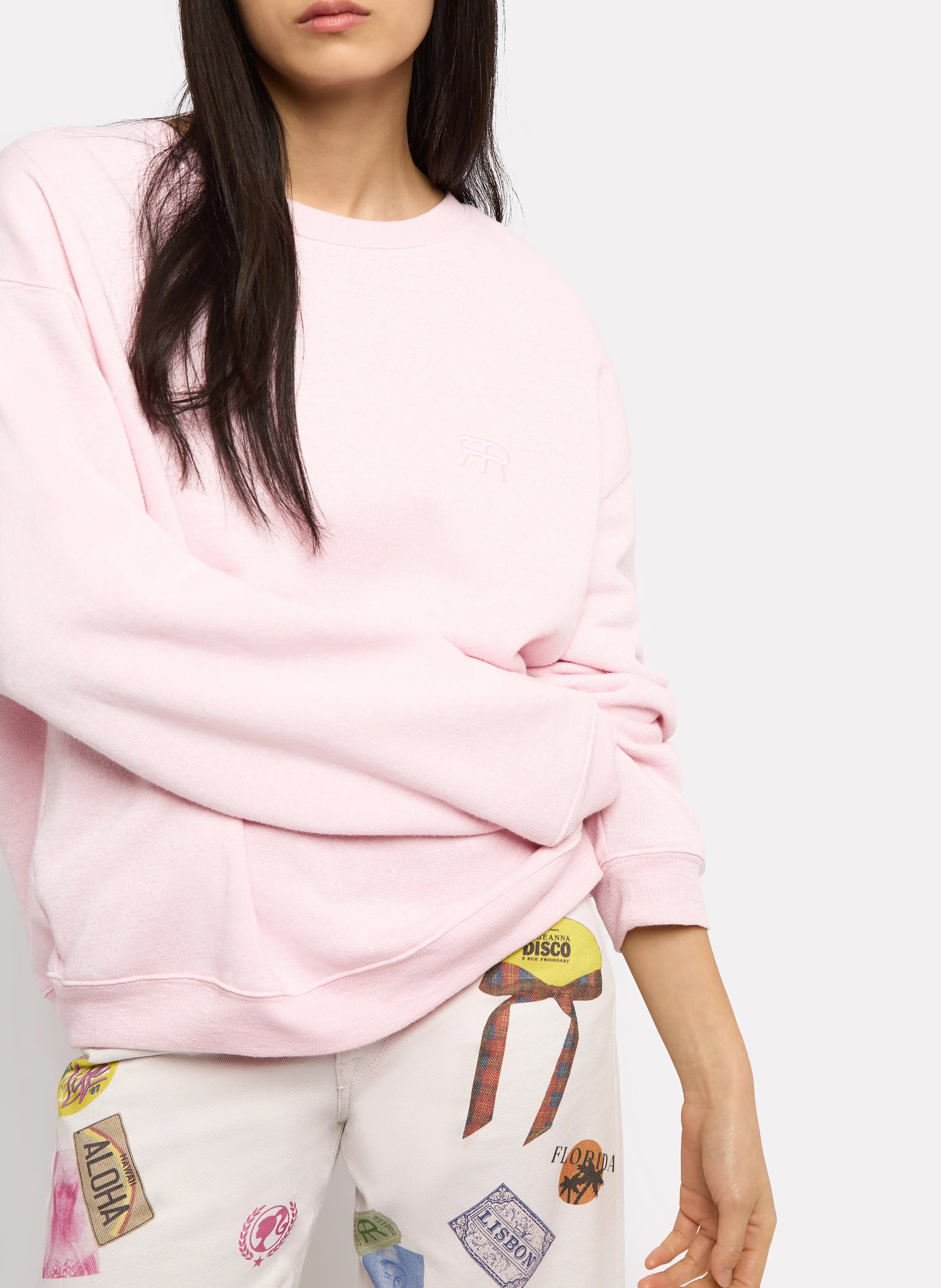 LOUISLOUIS - Sweat oversize col rond en coton bio | Rose