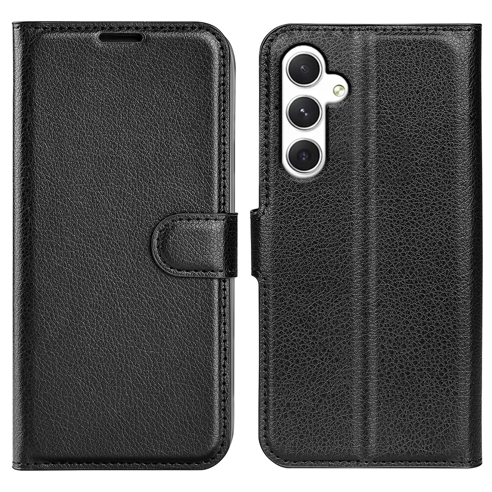 Samsung Galaxy S24 Leder Tasche Flip Cover Litchi Look - Schwarz