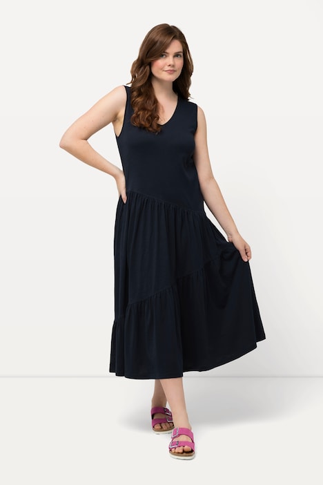 Midikleid, A-Linie, V-Ausschnitt, ärmellos, Biobaumwolle