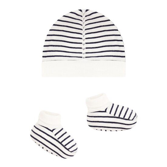 Lot de bonnet et chaussons bébé marinière   de               Petit Bateau