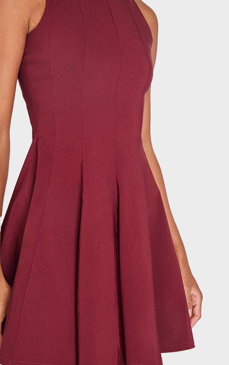 Rouge Vin Robe Droite Plissée En Tissu Extensible À Encolure Dos Nageur