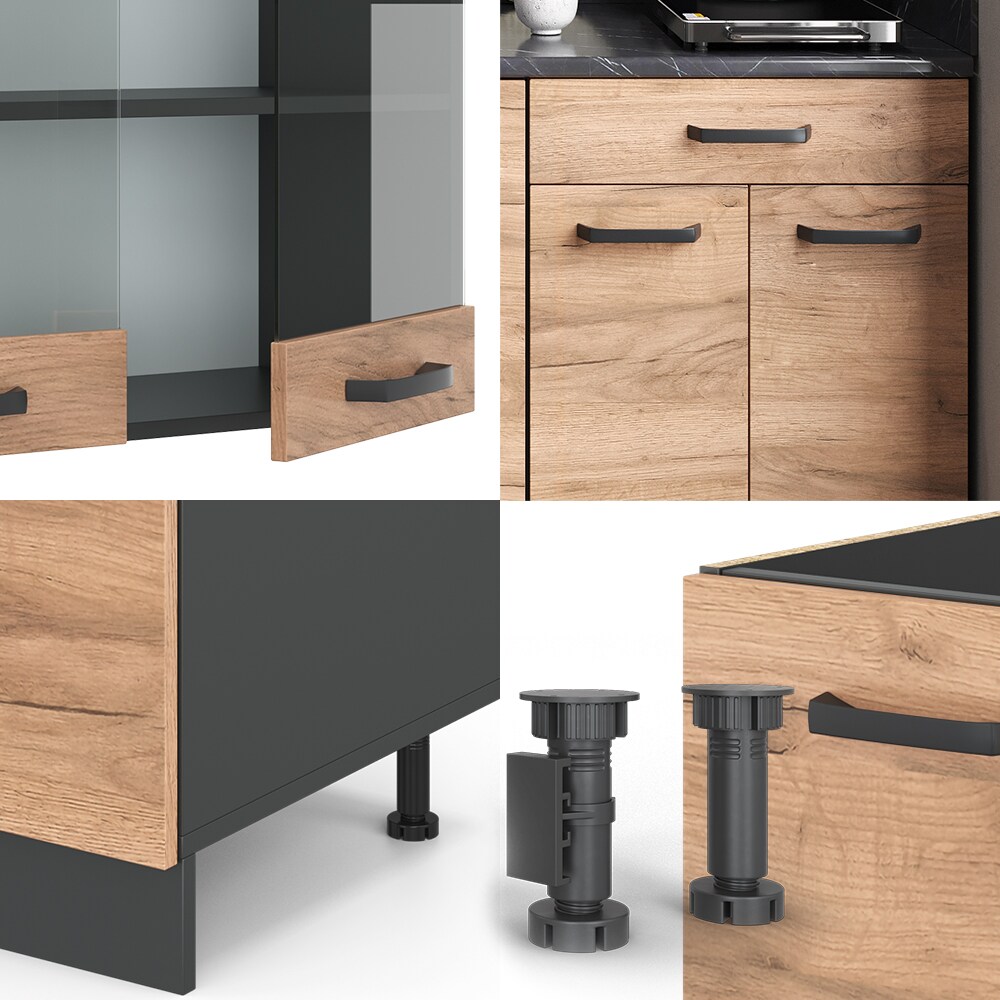 VICCO Küchenzeile R-LINE SINGLE Einbauküche 140 cm Küche Küchenblock Singleküche Anthrazit Eiche