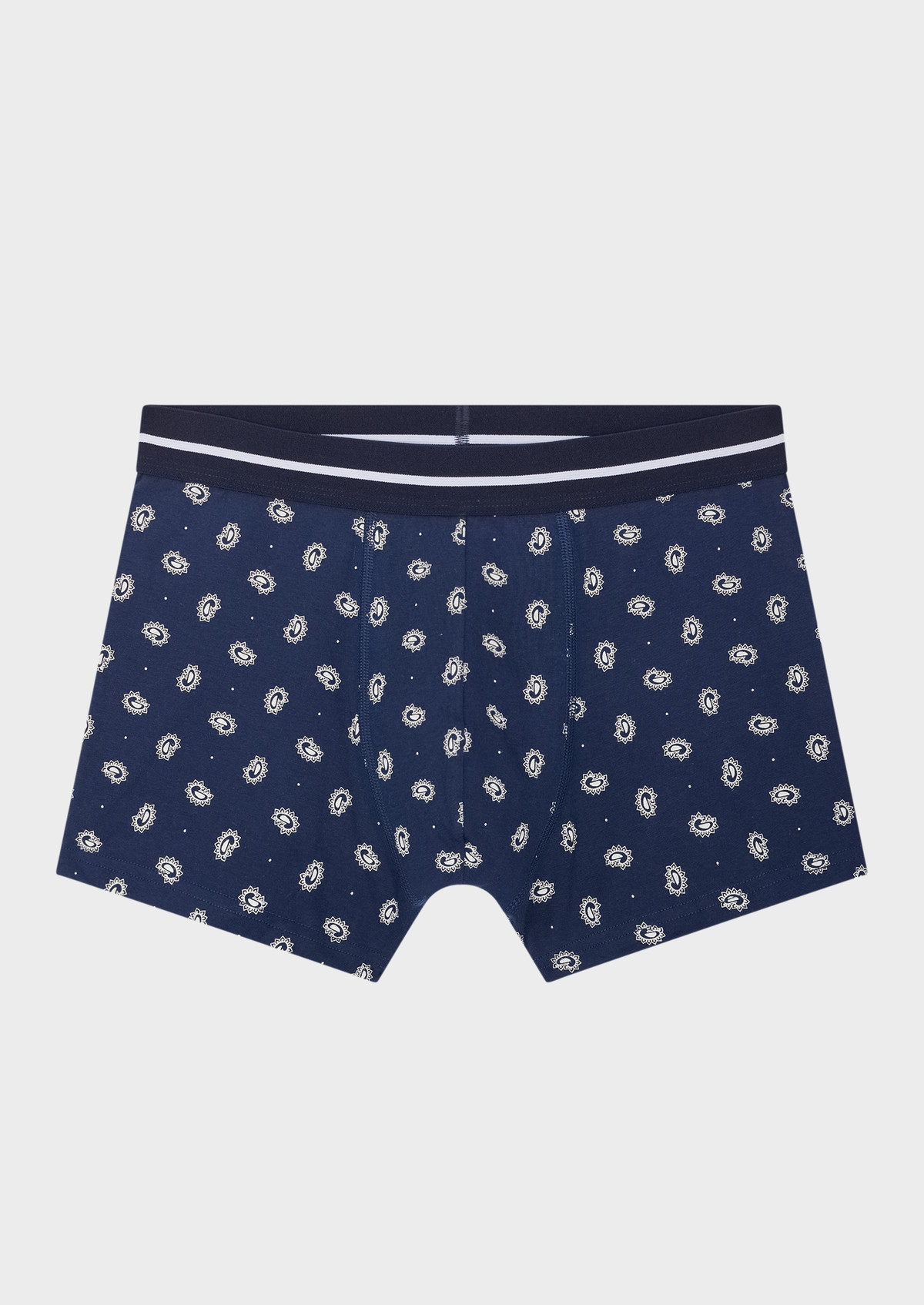 Boxer en coton stretch bleu marine à motif fantaisie blanc