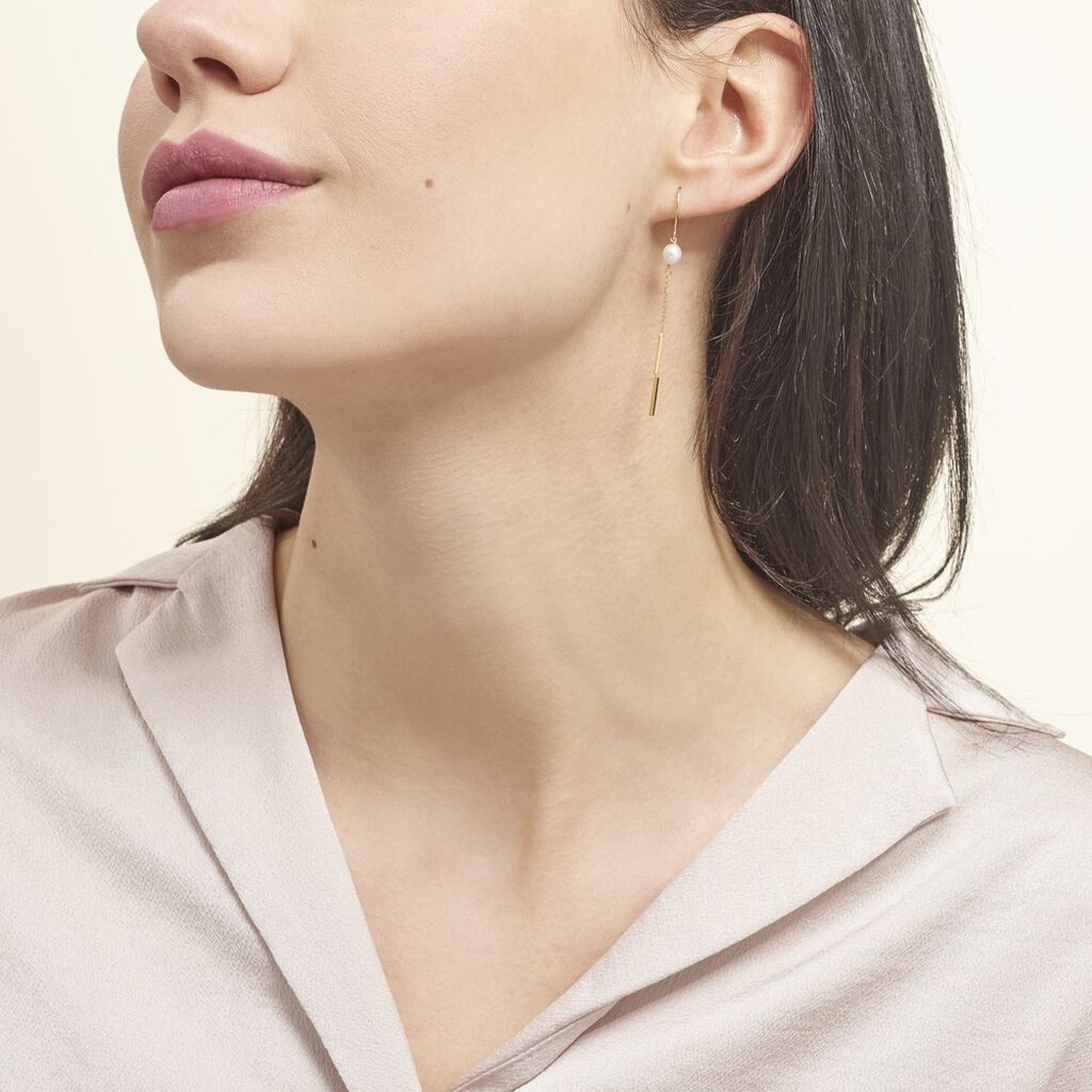 Boucles D'oreilles Pendantes Salman Or Jaune Perle De Culture