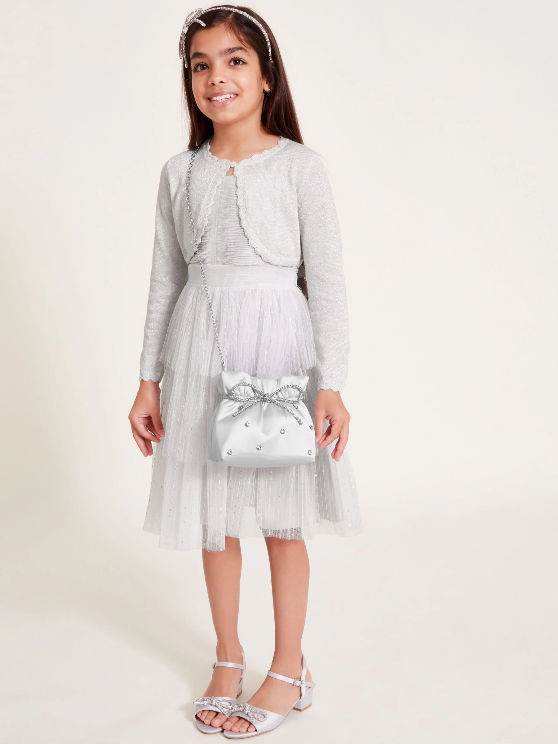 Zilver - Monsoon Maeve Sparkle Scallop 100% Cotton Cardigan