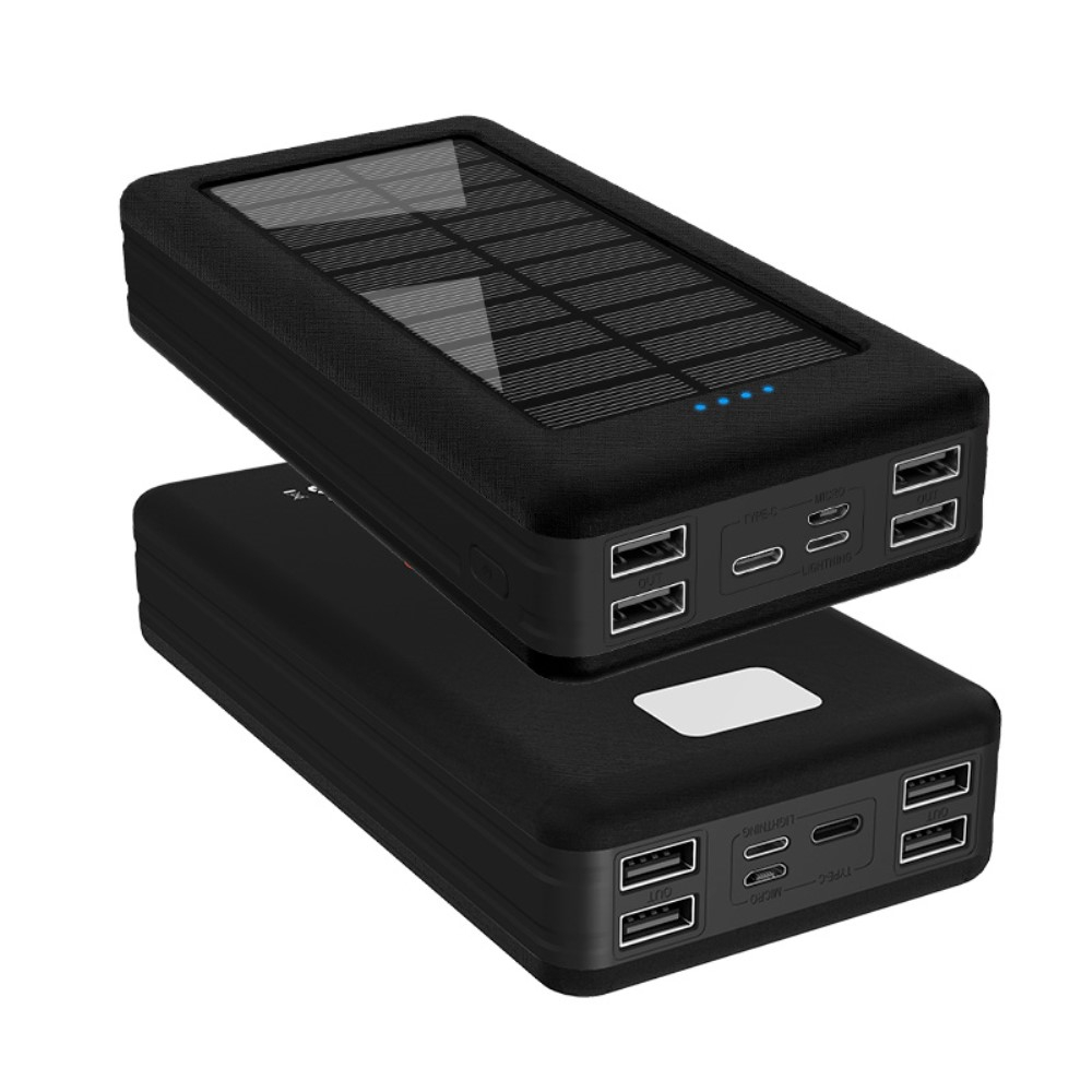10000mAh Solar Powerbank mit 4x USB A Anschluss   LED Taschenlampe - Schwarz