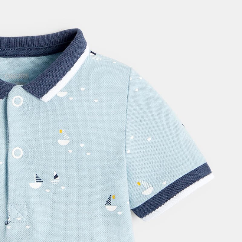 Combi courte maille piquée bateaux bleu naissance Bleu