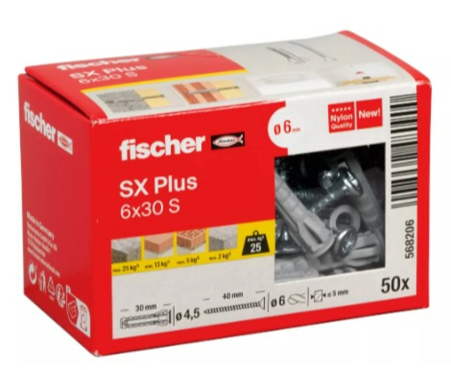 Fischer 568206 SX Plus Pluggen met schroef - 6 x 30 mm (50 st)