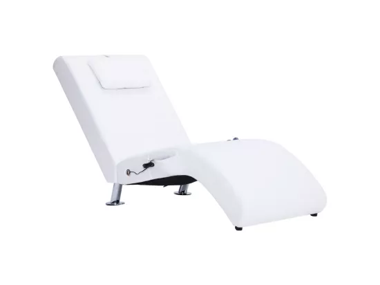 Chaise longue de massage avec oreiller Blanc Similicuir