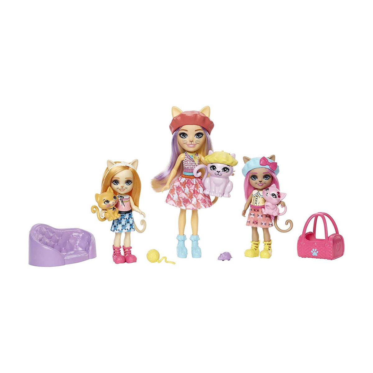 Mattel HHC11 - Enchantimals - City Tails - Carmel Cat Familie, Spielset