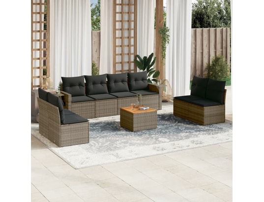 VIDAXL - Canapé Salon de jardin 9 pcs avec coussins gris résine tressée