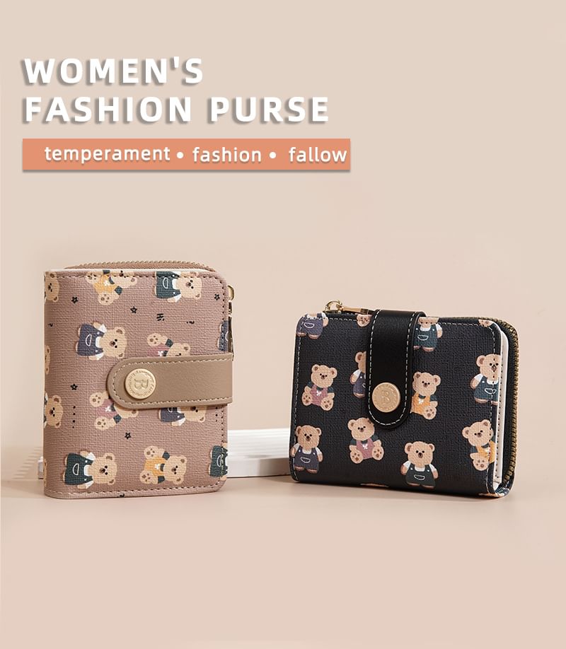 tablarosa - Korte portemonnee van imitatieleer met berenprint