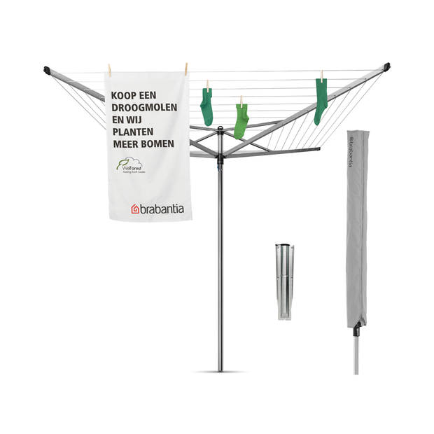 Brabantia Topspinner droogmolen - 50 m - met metalen grondanker en beschermhoes