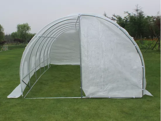 Serre tunnel avec structure en acier galvanisé et porte 18 m² - L300 x l600 x H200 cm - Blanc - ALOCASIA