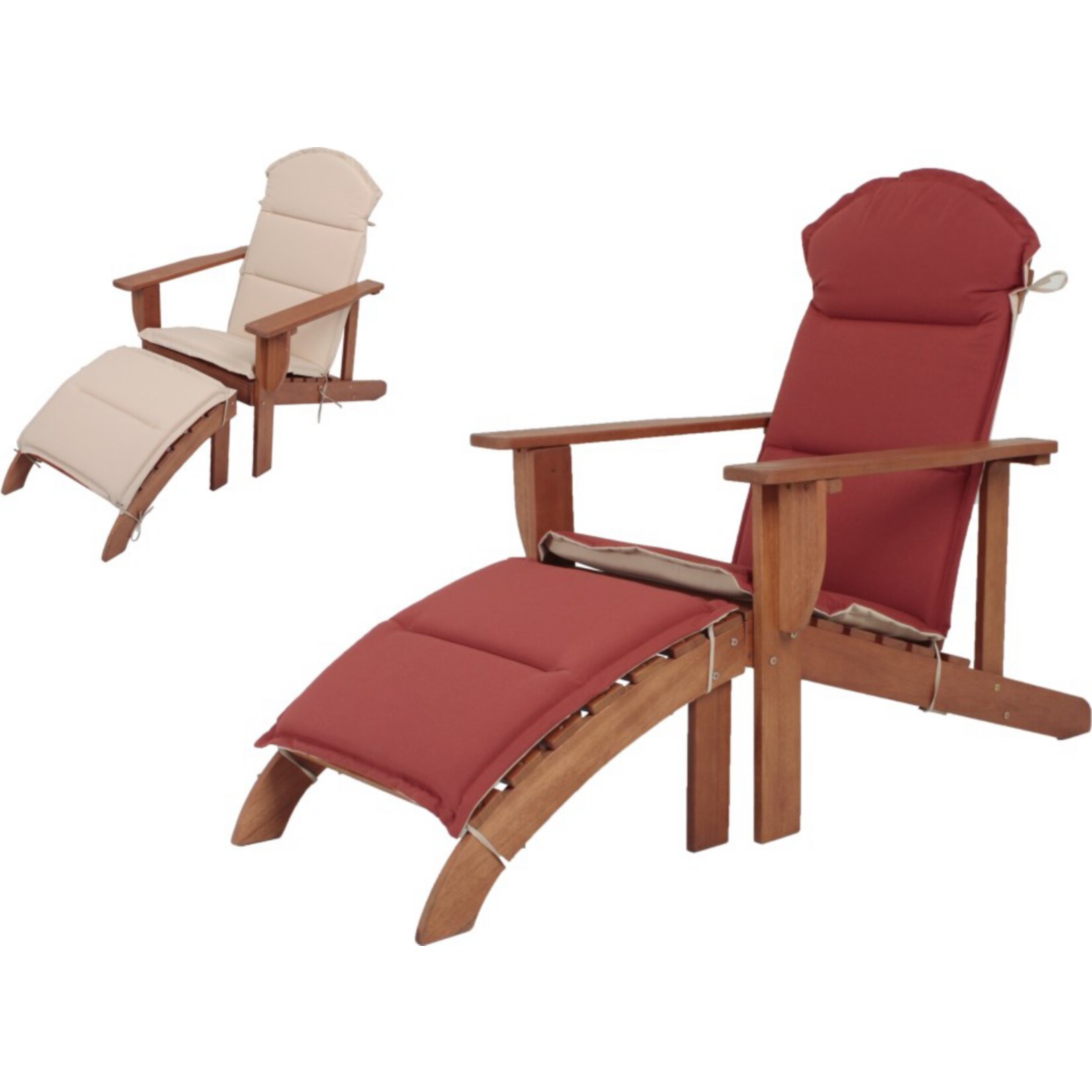 Holz Adirondack Chair + Auflage Garten Sonnenliege Relax Liege Möbel Liegesessel