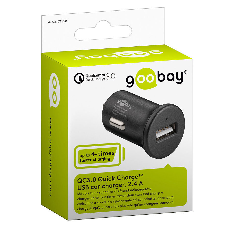 Chargeur rapide USB 2.4A sur prise allume-cigare (noir)
