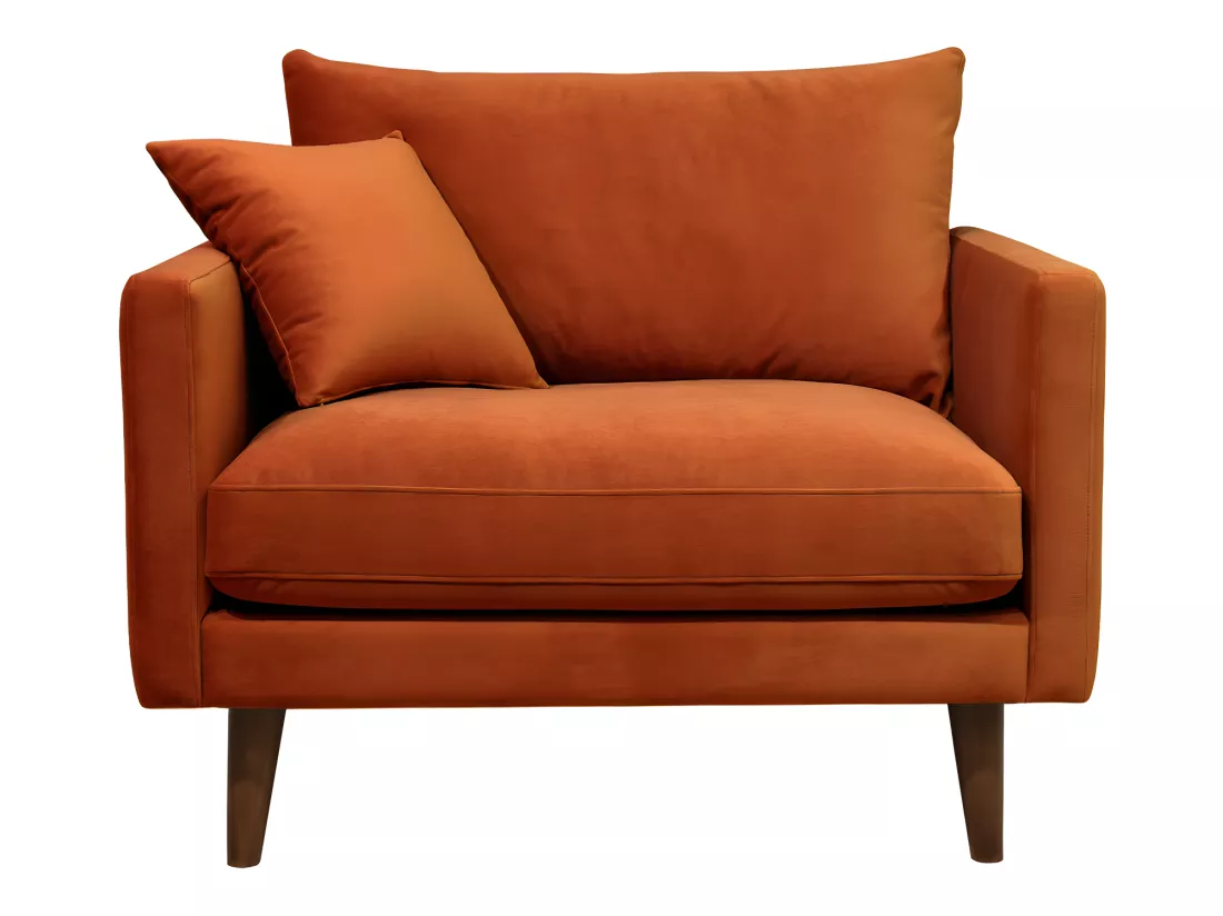Villabon - Fauteuil XL en velours pieds bois foncé : Couleur - Rouille