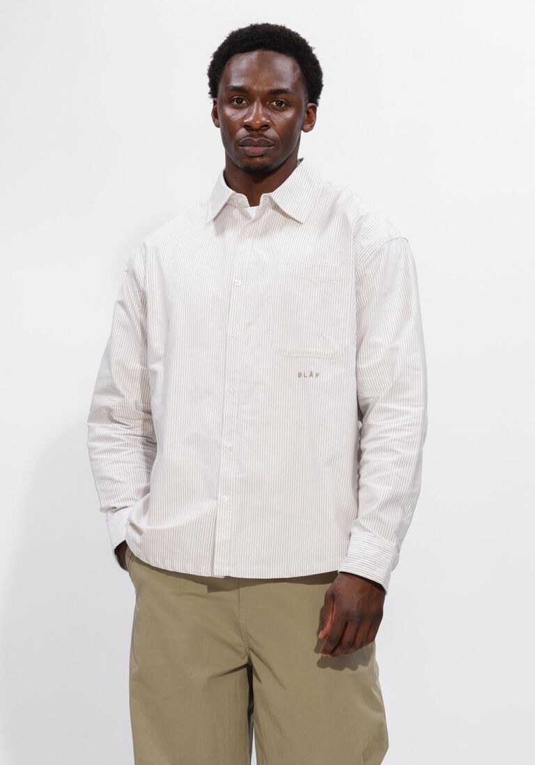 beige olaf hussein casual overhemd oversized stripe oxford shirt