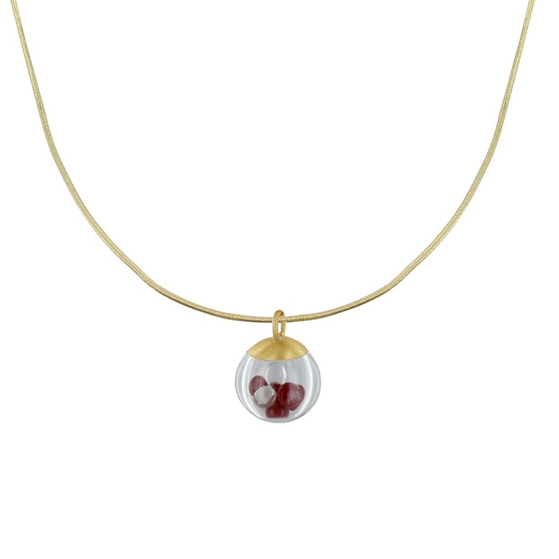 Collier Laiton Bulle et Billes Pâte de Verre Cristal