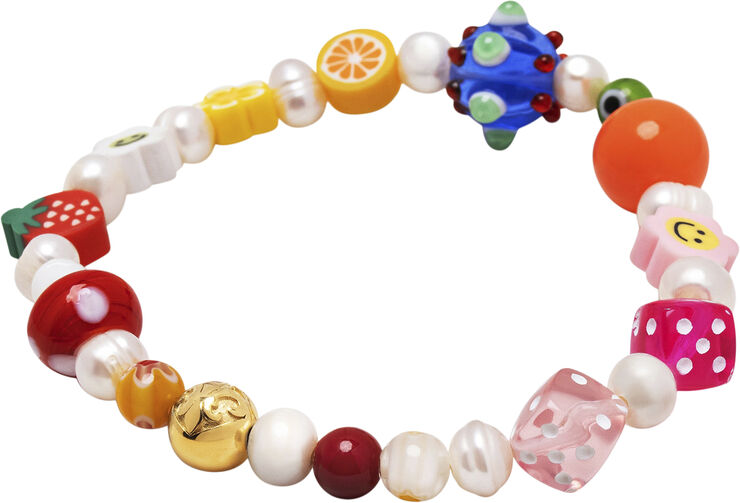 Nialaya Men's Berry Pearl Bracelet with Assorted Beads Multi