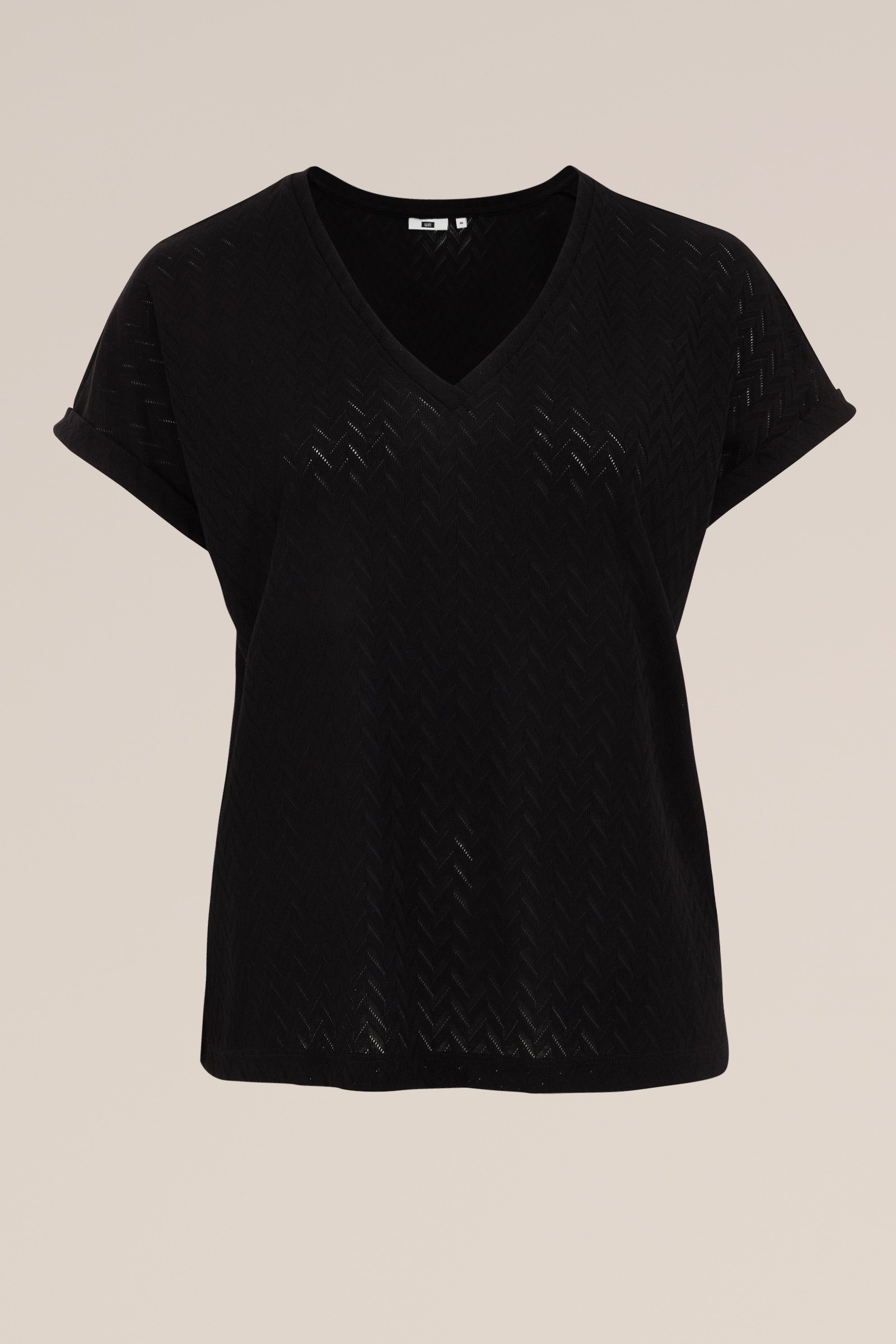 T-shirt met opengewerkt dessin - Curve WE Fashion Zwart