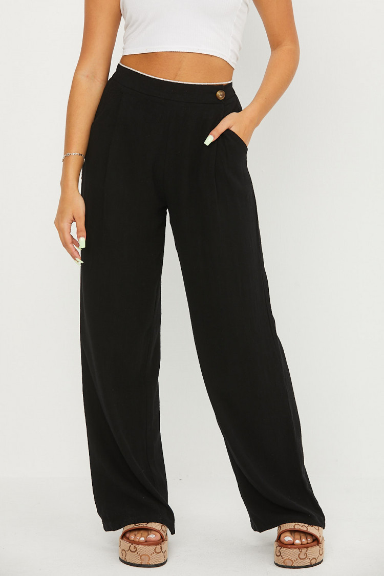 Pantalon en lin taille haute noir