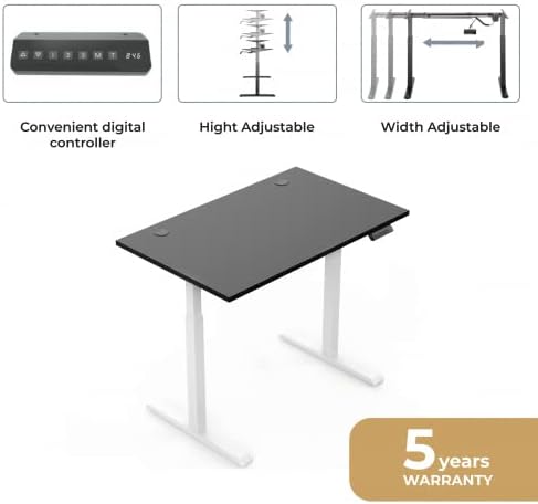 Up Up Bjorn Sit Stand Electric Desk (Tabletop Black, Frame White, L 150x75x2.5)