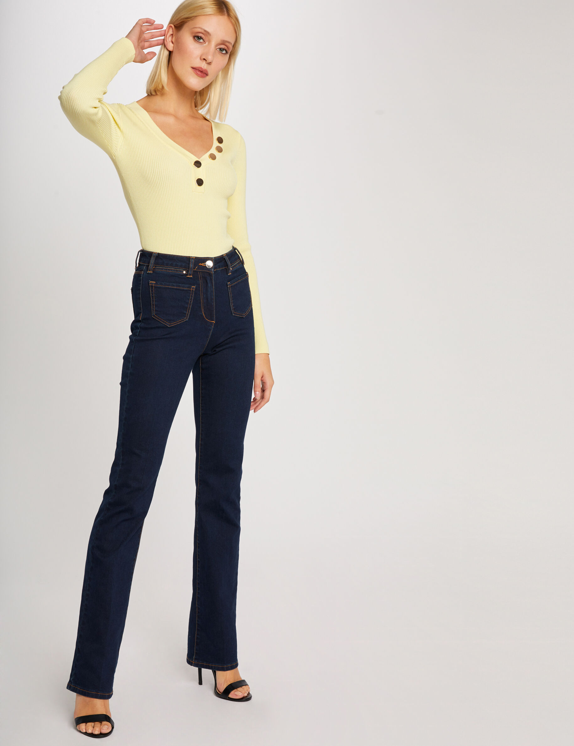 Pull manches longues boutons jaune femme - jaune