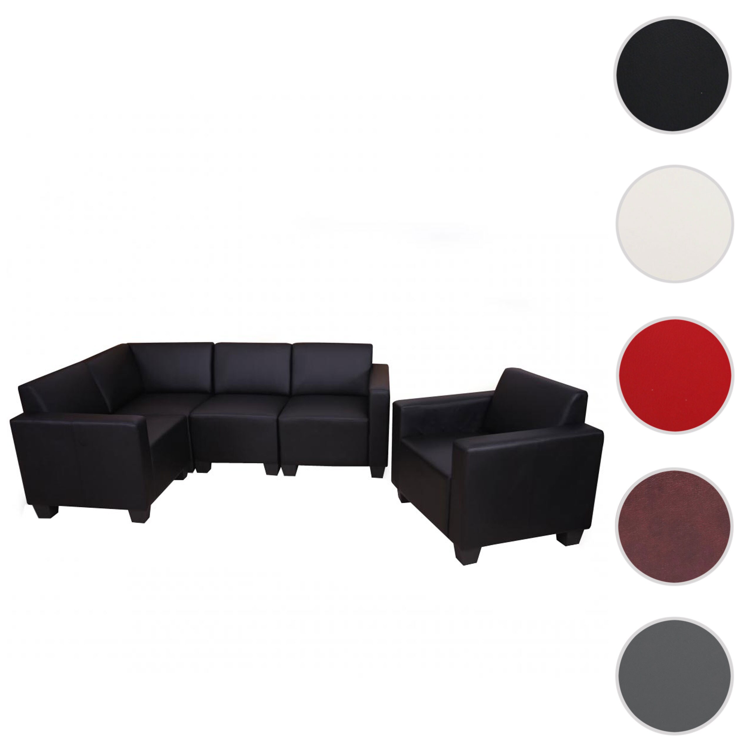 Modular Sofa-System Couch-Garnitur Moncalieri 4-1, Kunstleder ~ schwarz