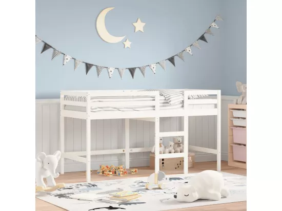 Lit mezzanine enfants échelle blanc 90x190 cm bois pin massif