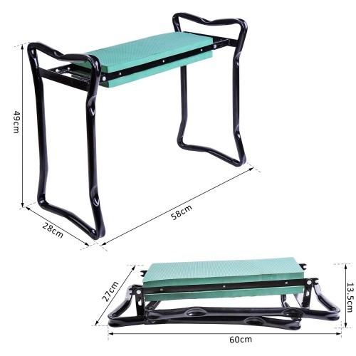 Banqueta reclinável portátil Outsunny para jardim, nas cores verde-escuro e preto.