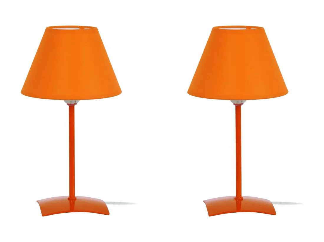 Pair de Lampes de chevet droit métal orange 29 cm.