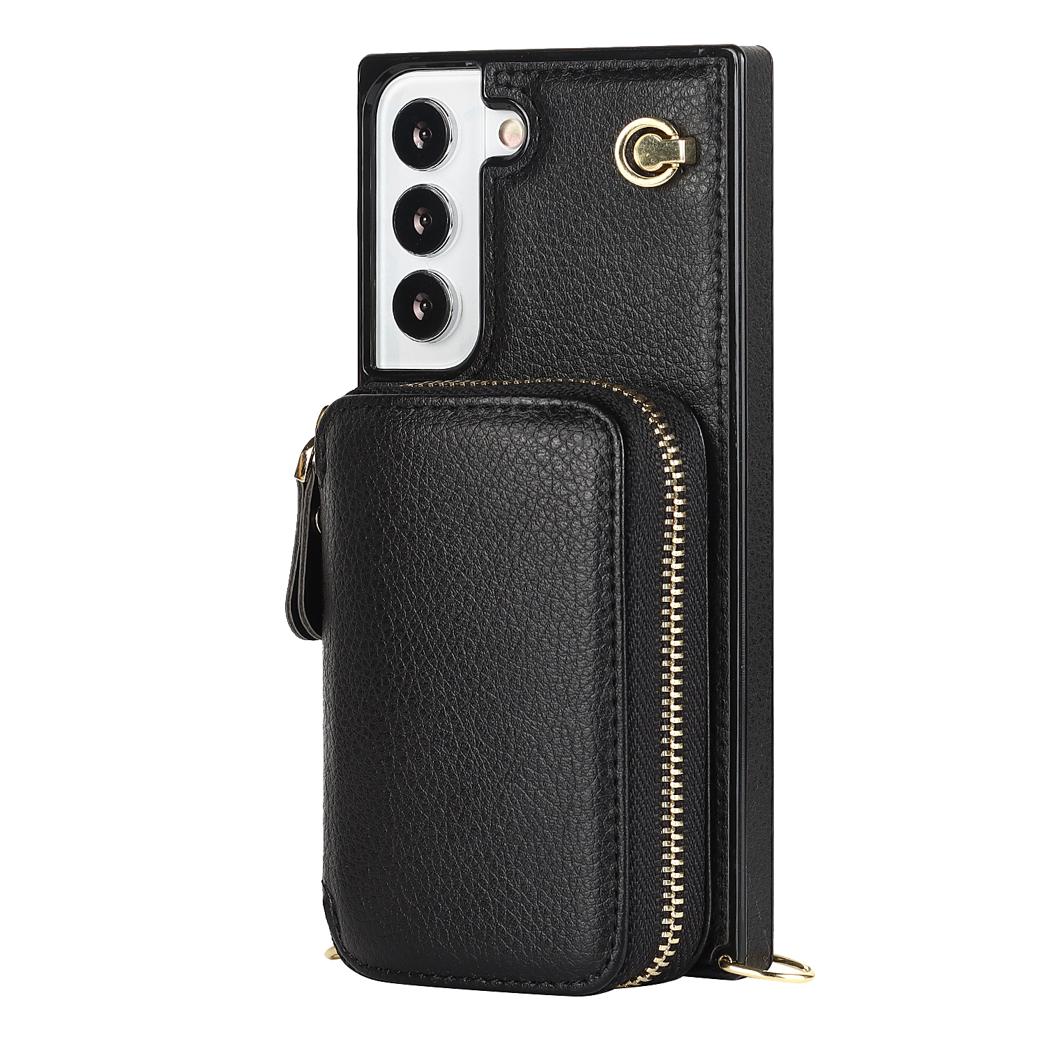 Samsung Galaxy S21 FE 5G Necklace Leder Schutz Hülle mit Kartenfächer   Handykette (140cm) - Schwarz