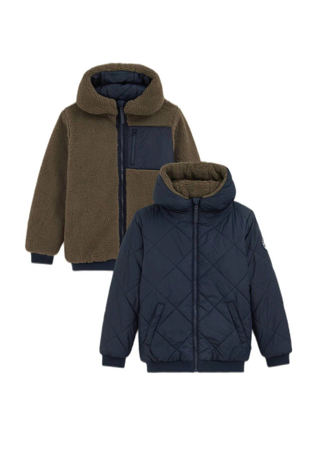 WE Fashion gewatteerde winterjas donkerblauw/olijfgroen