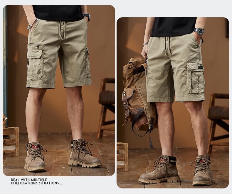 Savenne - Mid Rise Plain Cargo Shorts