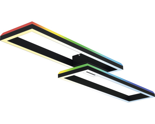 Dimbare LED-plafondlamp, 2 x 21 W, 2500 lm, 2700 K-6500 K CCT RGB, 10 x 119,5 x 27,5 cm, zwart, met nachtlampfunctie, geheugenfunctie en afstandsbediening.