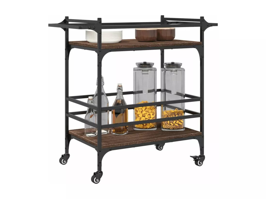Chariot de cuisine chêne marron 82x40x78,5 cm bois d'ingénierie