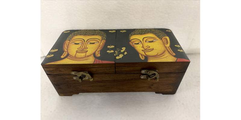 Doppel-Holzschatulle 'Buddha blau', Teak, L 11 cm, B 24 cm, H 9 cm von fischer's lagerhaus