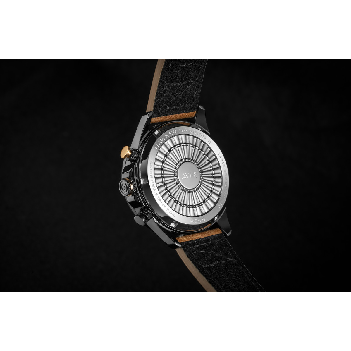 Montre AVI-8 homme chronographe acier noir cuir