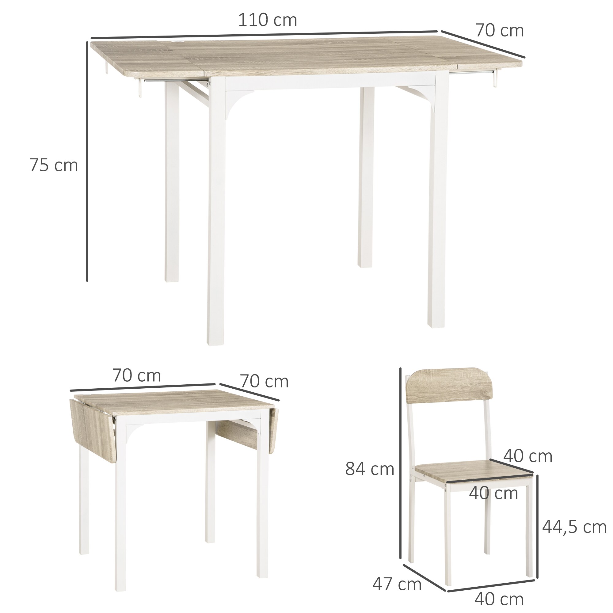 HOMCOM Essgruppe mit Stahlrahmen weiß, natur 110L x 70B x 75H cm