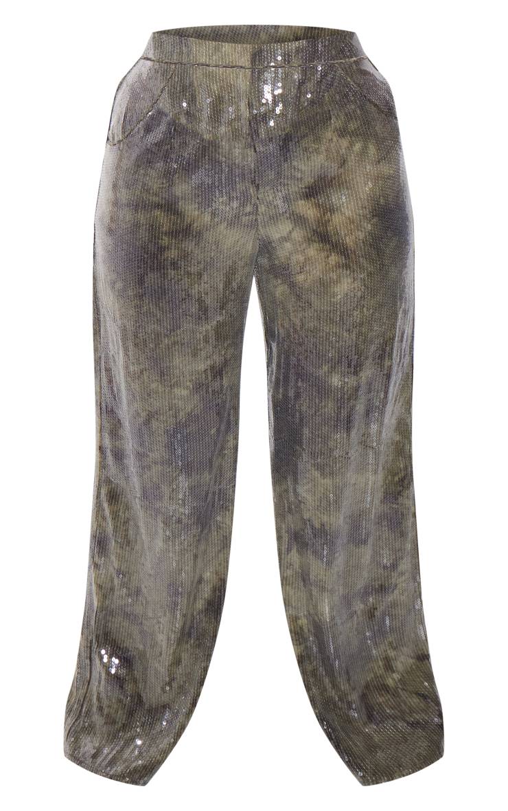 Kaki Pantalon Large À Paillettes Grande Taille