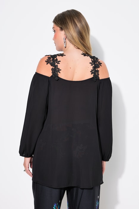 Bluse, Classic Fit, Schulter CutOut mit Spitze