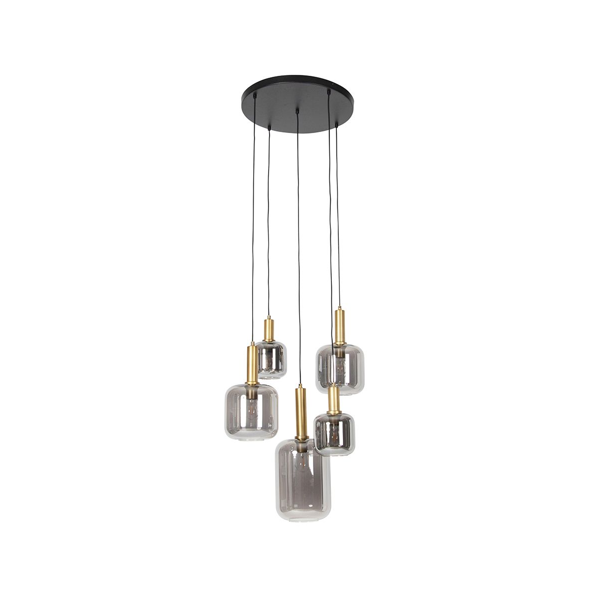 Smart hanglamp zwart met goud met smoke glas incl. 5 Wifi A60 - Zuzanna