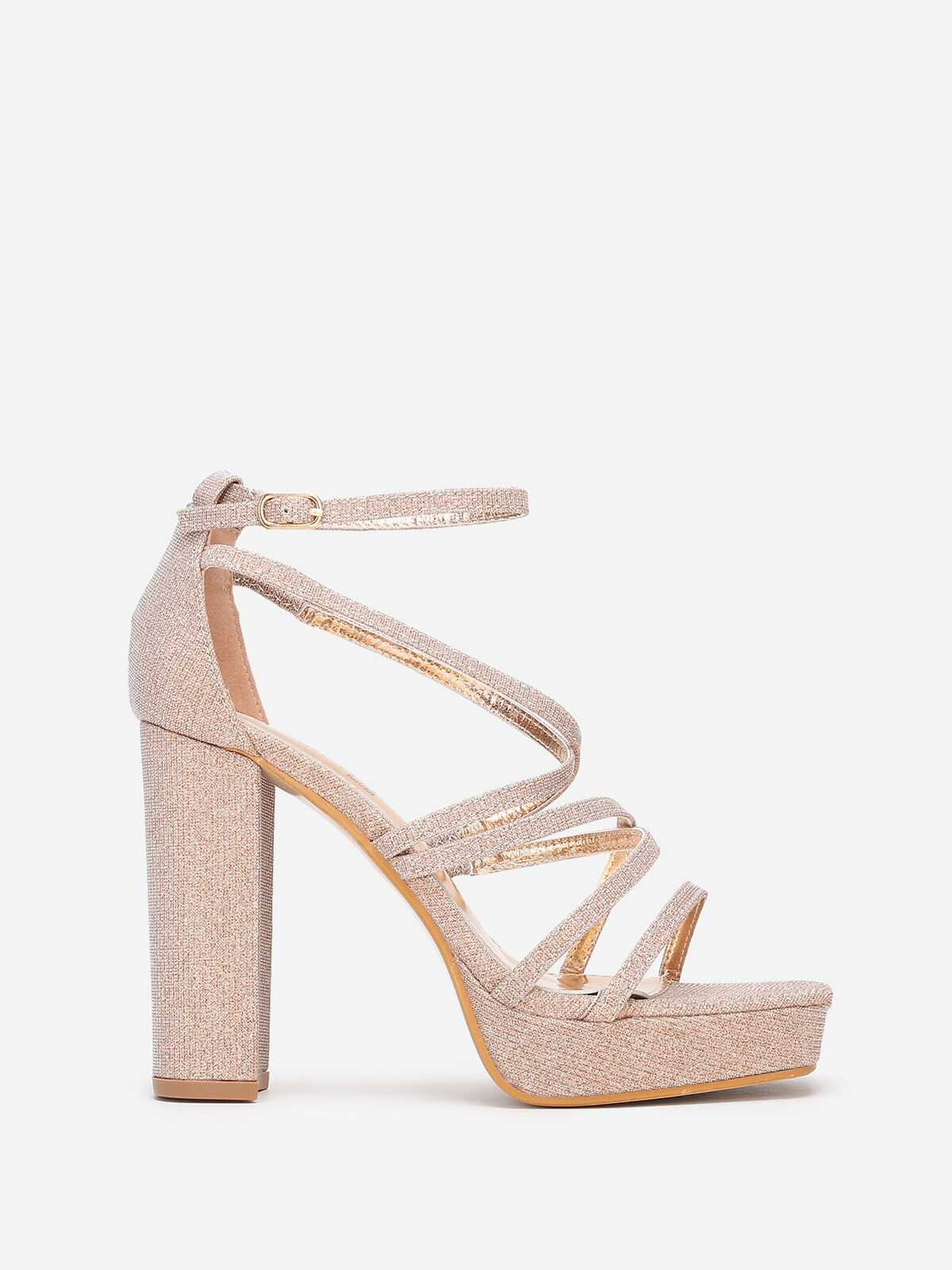 Sandales pailletées à fines brides- Doré rose