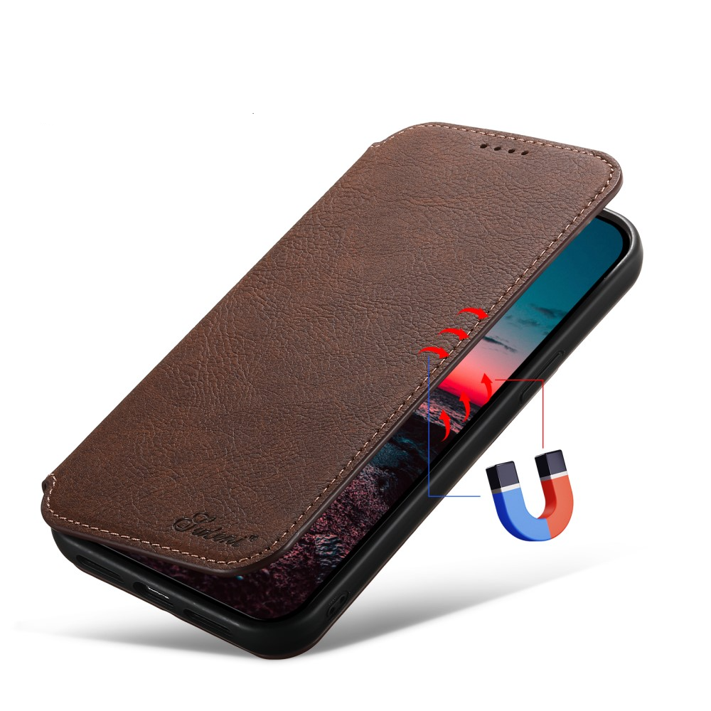 iPhone 14 Pro MagSafe Vintage Leder Tasche Flip Cover mit Kartenfächer - Braun