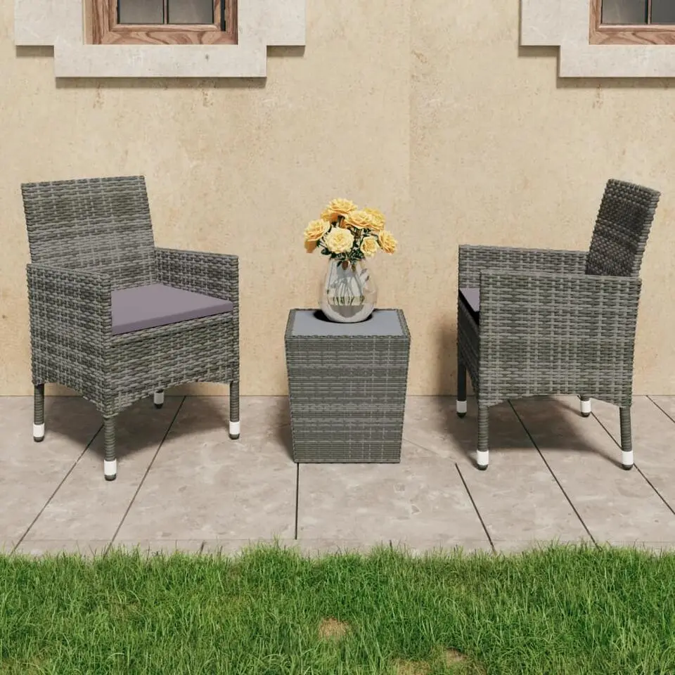 vidaXL - Bistroset - Grijs - Poly rattan en gehard glas - 3 stuks