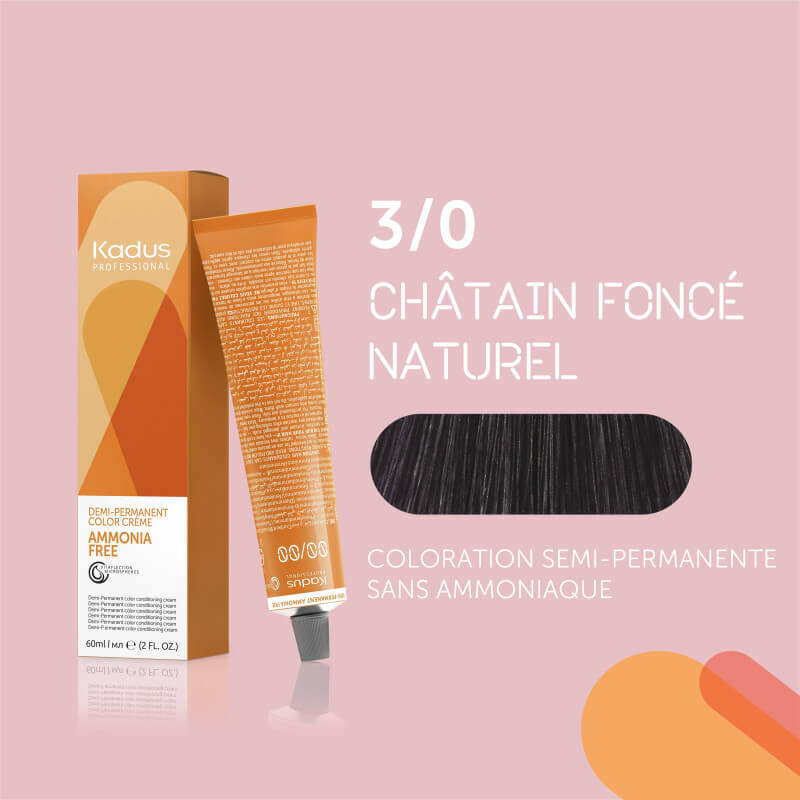 Coloration semi-permanente sans ammoniaque 3/0 châtain foncé naturel Kadus 60ML