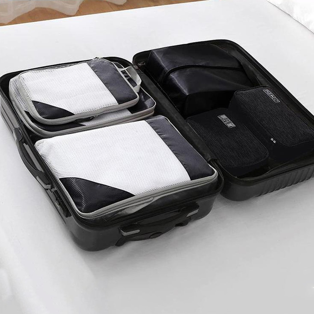4in1 Koffer Organizer Reise Gepäck Kompressions Kleidertaschen Schuh Beutel Set - Rosa